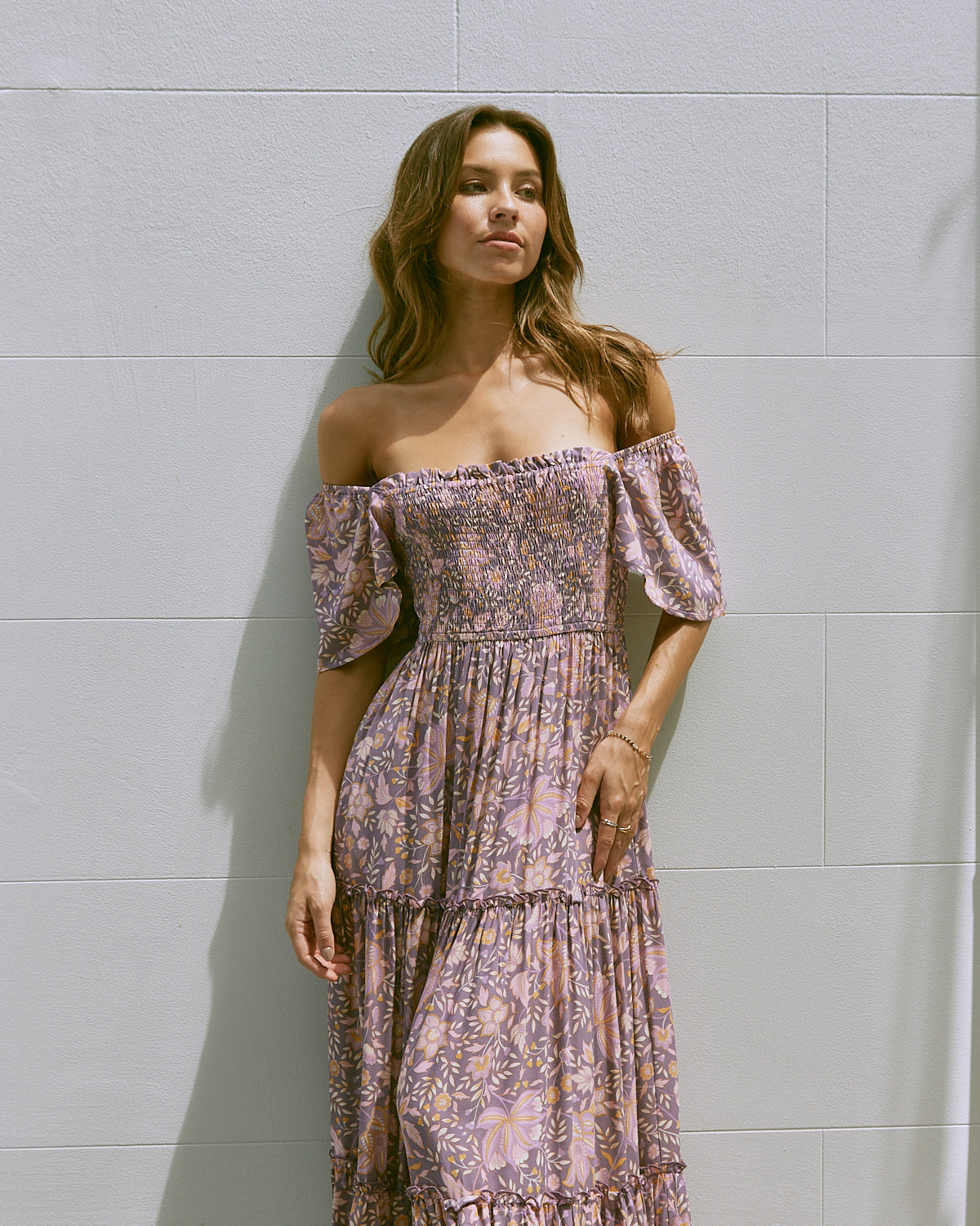 Madelyn Purple Floral Boho Tiered Maxi ...